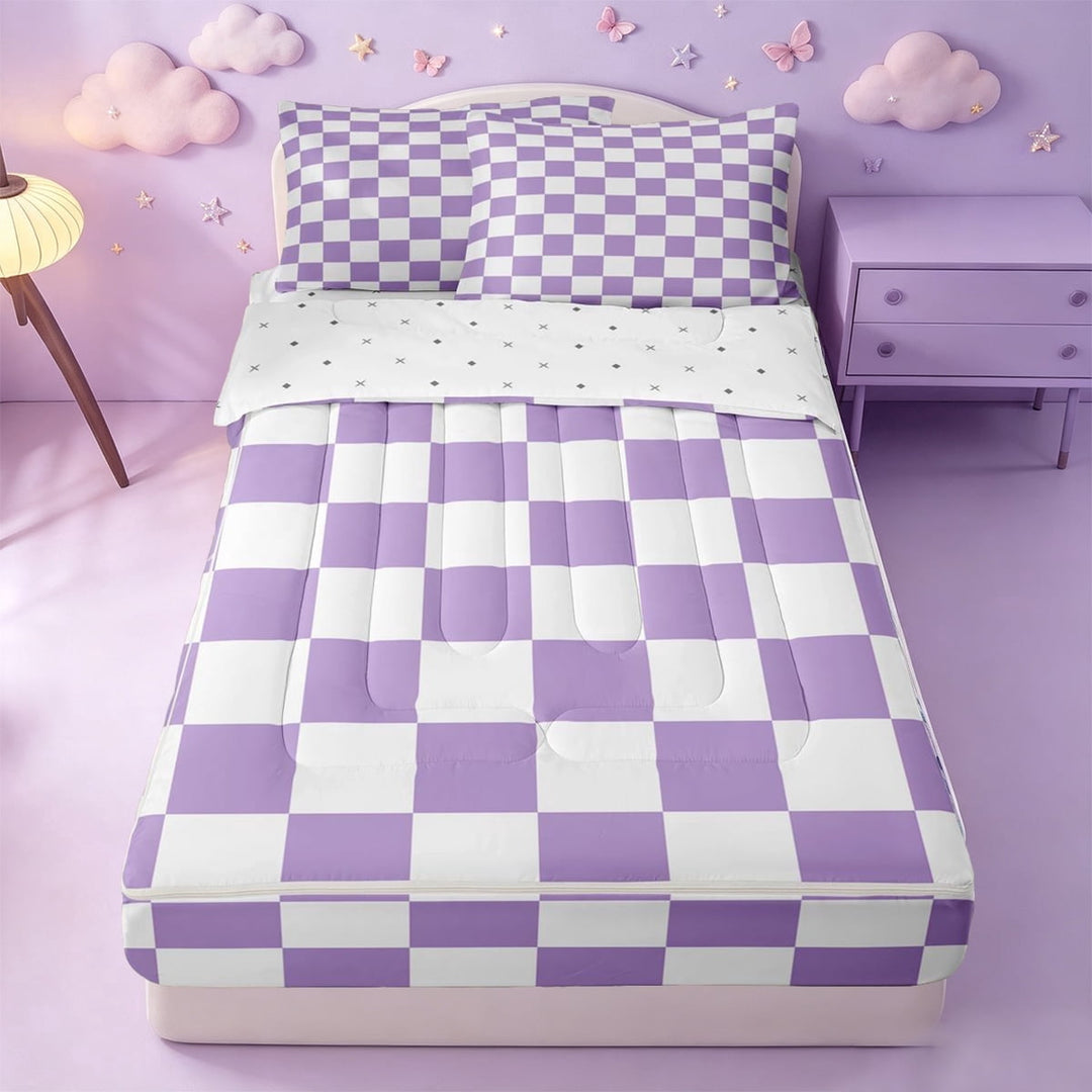 meiyoeat Green Plaid Print Zipper Twin Comforter Sets with Fitted Sheet and 2 Pillowcases,Modern Geometric Checkered Zipper Bedding Set,Reversible,4 Pieces