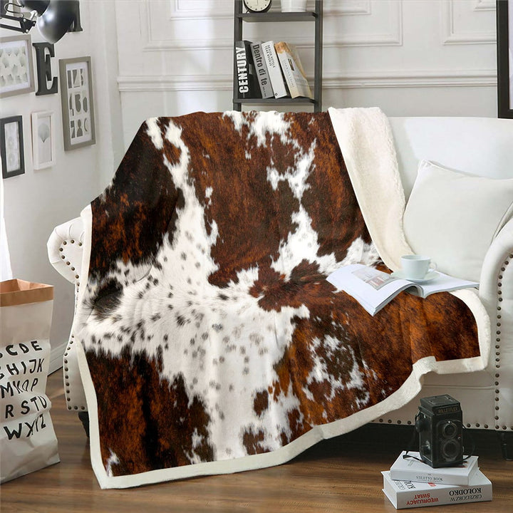 Milk Cow Print Throw Blanket for Bed Chair,Black Brown Cowhide Fleece Blanket 50x60,Farmhouse Rustic Animal Skin Western Blanket,Bull Cattle Wildlife Sherpa Blanket Bohemian Exotic Decor