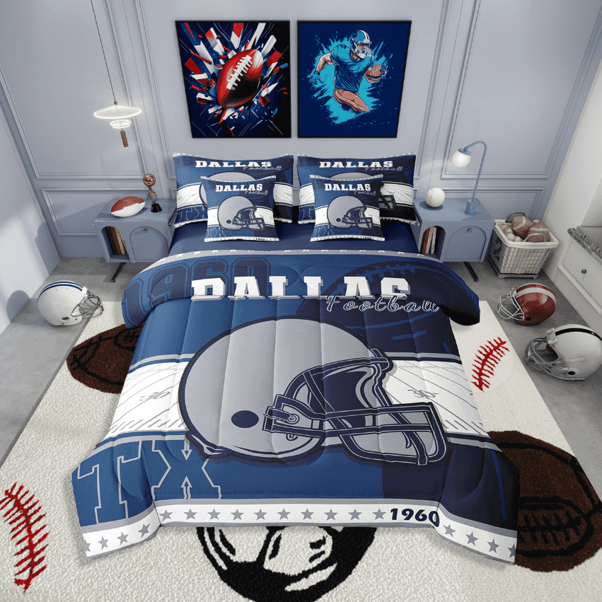 Erosebridal American Football Bedding Sets Twin Size,Sport Theme Comforter Sets with Sheets,Ball Gamer Decor,Reversible,7pcs