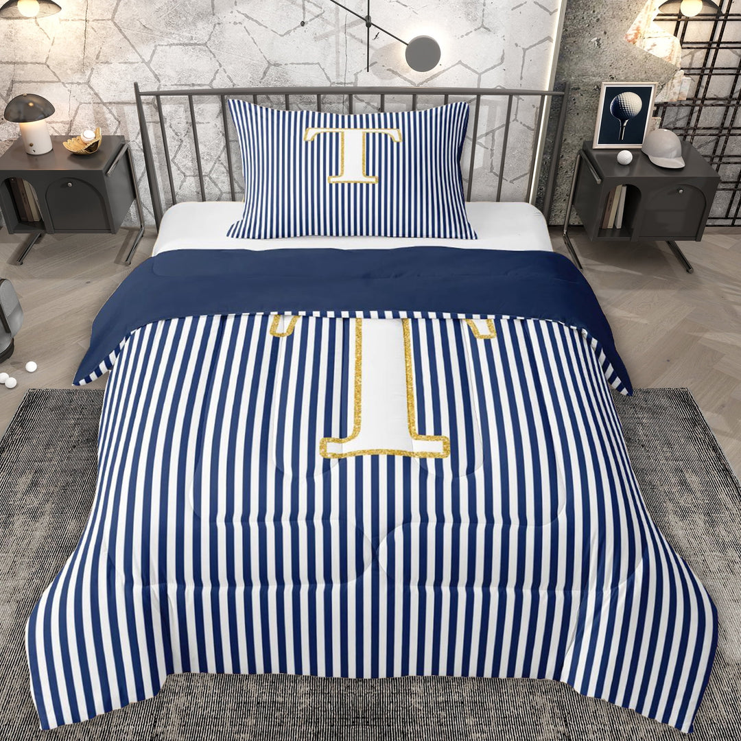 Erosebridal Letter T Kids Twin Comforter Sets, Modern Abstract Bedding Set, Blue Reversible, 2pcs