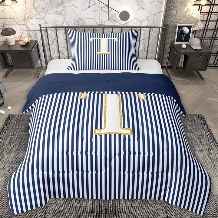 Erosebridal Letter T Kids Twin Comforter Sets, Modern Abstract Bedding Set, Blue Reversible, 2pcs
