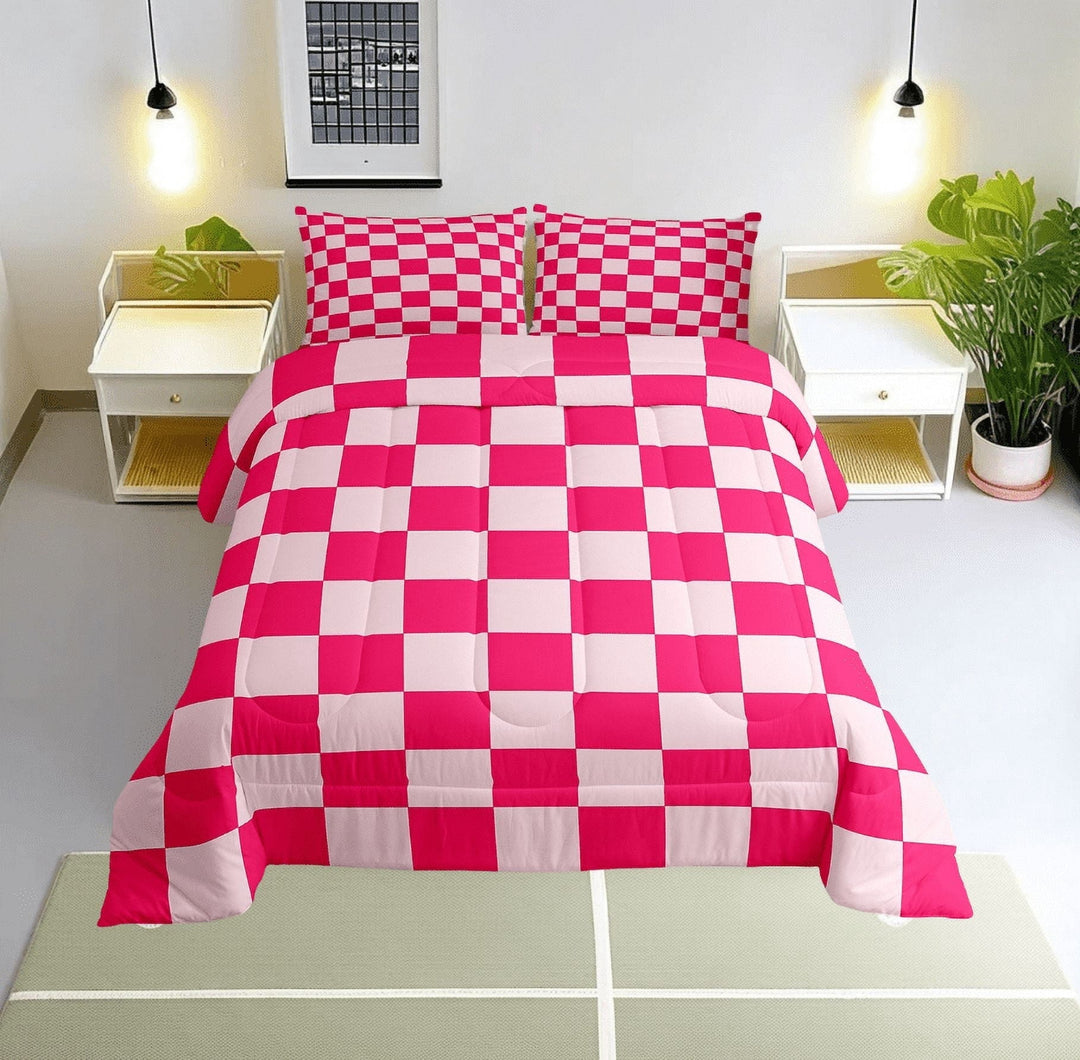 Erosebridal Vintage Checkered Bedding Sets Twin with Comforter, Square Geometric Duvet Insert, Buffalo Check Decor, Lightweight