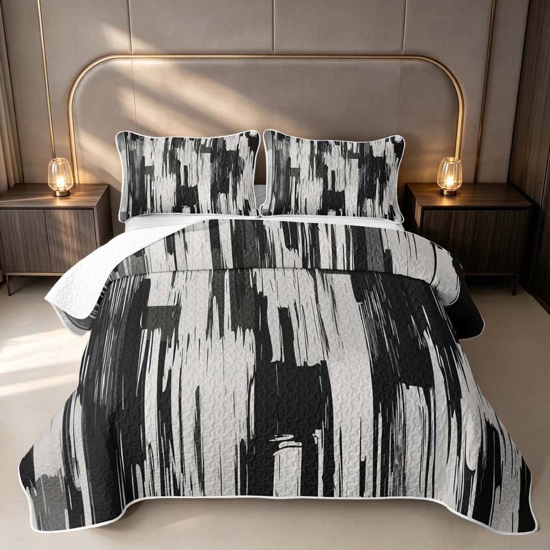 Erosebridal Modern Abstract Watercolor Quilt King, Black Gray King Coverlet Set, Black Reversible 3pcs 1 Bedspread and 2 Pillowcases