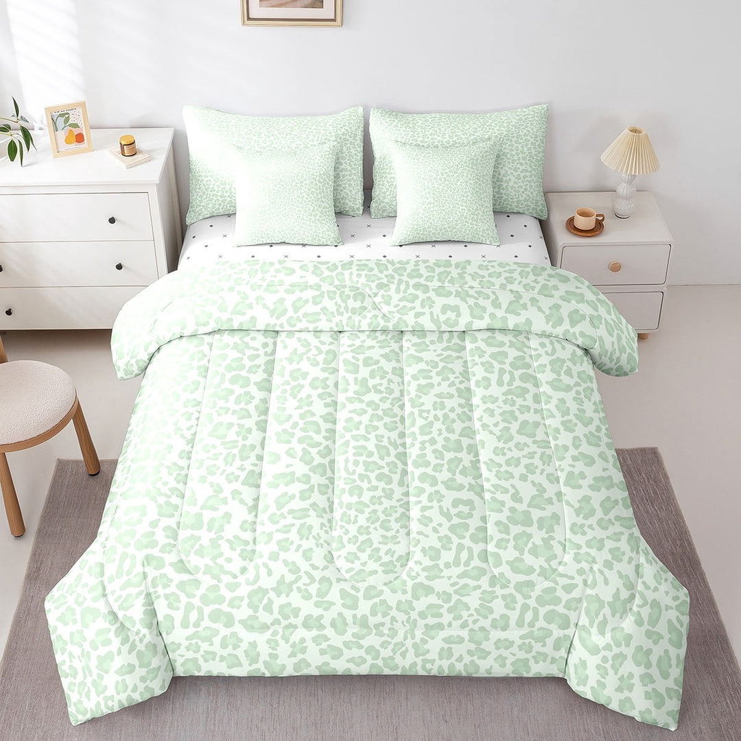 Erosebridal Cheetah Leopard Print Bedding Sets Queen Size, Green Bedding Queen Size, Modern Fashion Reversible Comforter Sets with Sheets, Ultra Soft Bedroom Decor, 7pcs