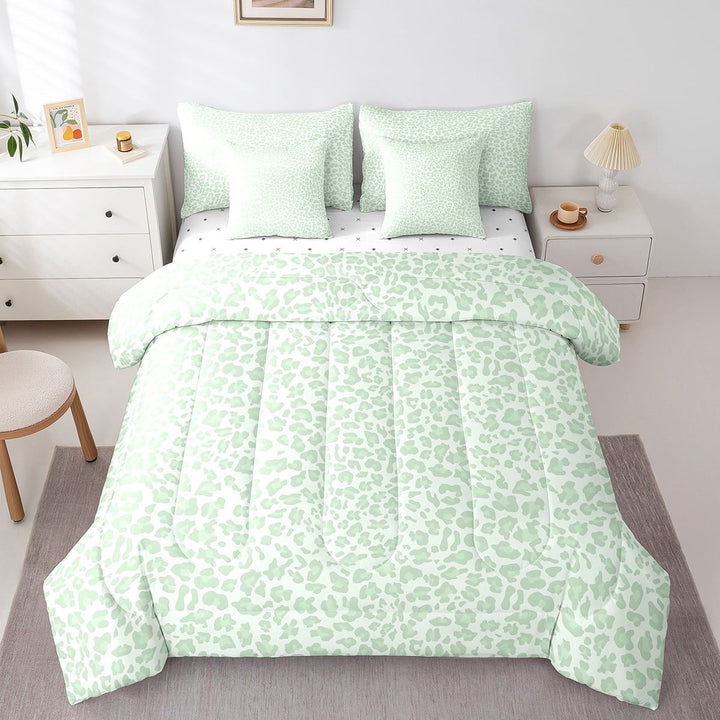 Erosebridal Cheetah Leopard Print Bedding Sets Queen Size, Green Bedding Queen Size, Modern Fashion Reversible Comforter Sets with Sheets, Ultra Soft Bedroom Decor, 7pcs
