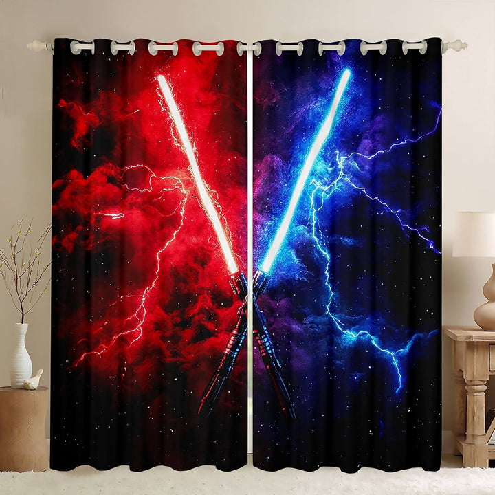 Erosebridal Lightning Kitchen Curtains, Lightning Galaxy Black Out Curtains Pack of 2 (42x63 Each)
