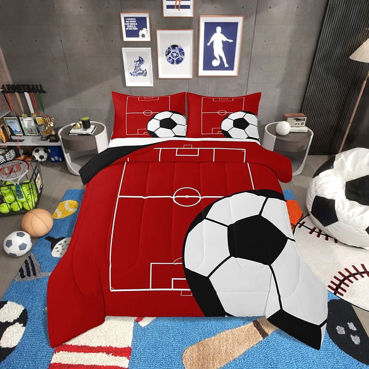 Football Comforter&amp;nbsp;Set Twin Size Soccer Bedding Set Teens,Sports Themed Bed Comforter&amp;nbsp;Sets Red Ball Gaming Quilt Bed Set Football Room Decor with 1 Pillowcase