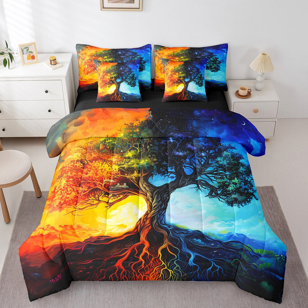 Tree of Life Comforter Set Bed in a Bag 7 Pieces Queen,Nature Botanical Tree Bedding Set,Magic Tree Gothic Style (Comforter+Fitted+Flat Sheet+2 Pillowcases+2 Throw Pillow Covers)