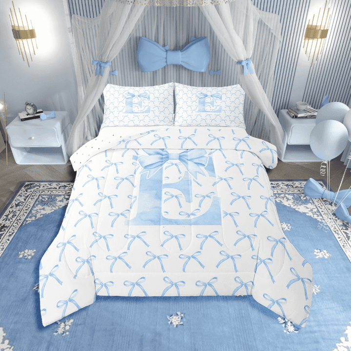 Erosebridal Kawaii Bowknot Bedding Twin Comforter Set,Initial Letter Down Comforter,Monogrammed Decor,Reversible,Lightweight,2-Piece