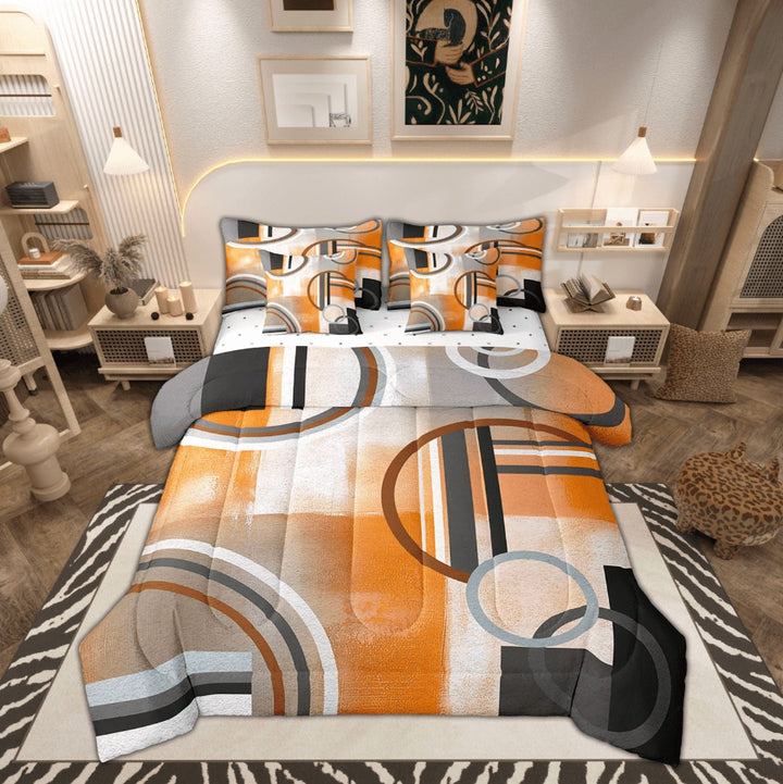 Burnt Orange Comforter Set Full 7 Piece,Geometric Black Gray Bedding,Watercolor Ombre Oil Painting Bed in a Bag,Contemporary Minimalist Artwork Down Comforter,Soft Reversible Duvet Insert