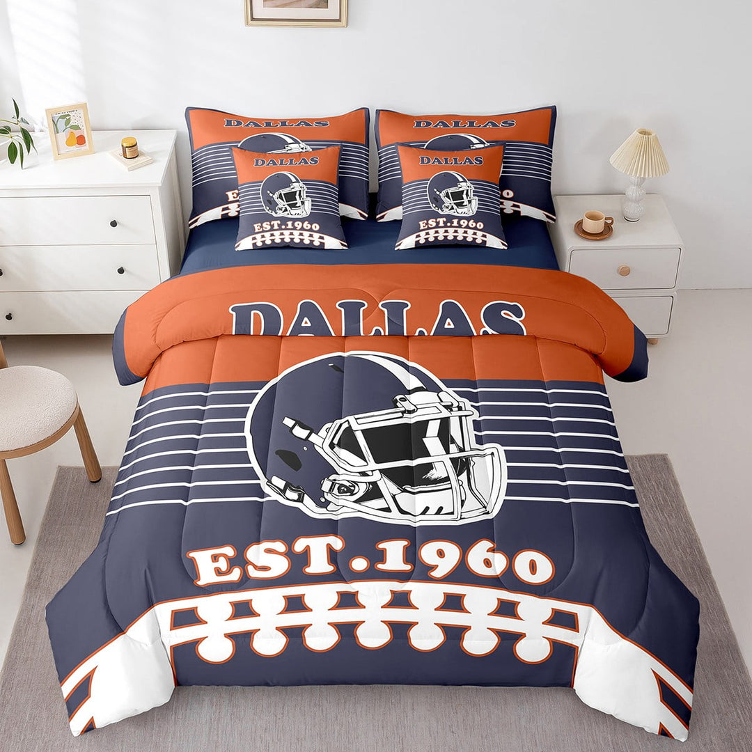 Erosebridal Football Bed in a Bag Twin size 7 Pieces Teens, Breathable, Navy Blue, Dallas