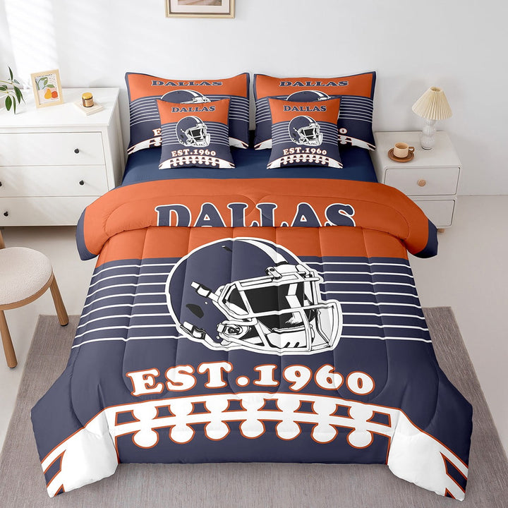 Erosebridal Football Bed in a Bag Twin size 7 Pieces Teens, Breathable, Navy Blue, Dallas