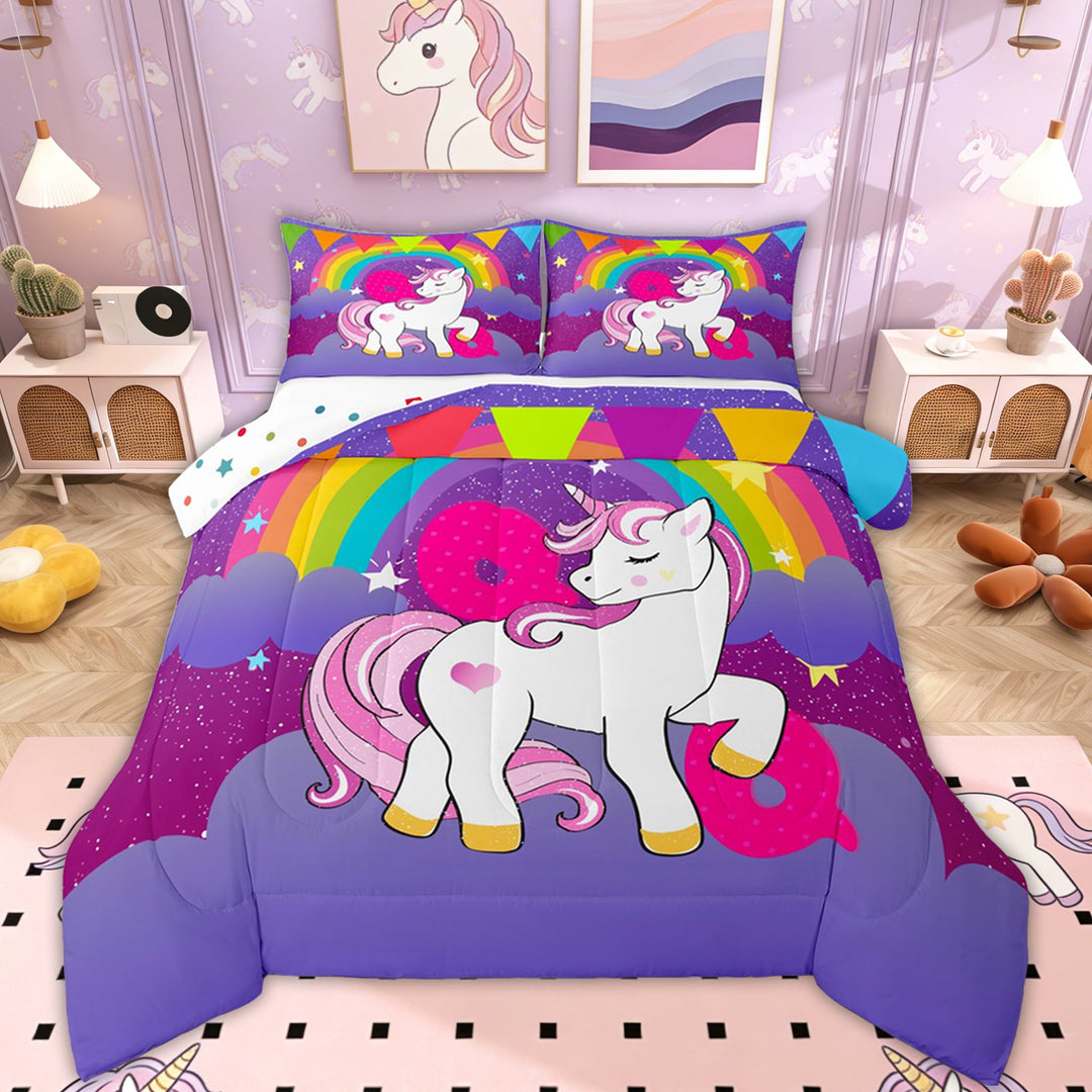 Erosebridal Pink Unicorn Bedding Twin Comforter Set, Initial Q Bedding Sets Twin with Comforter, Cartoon Monogrammed Reversible Down Comforter, Super Cozy Bedroom Decor, 2 Pieces