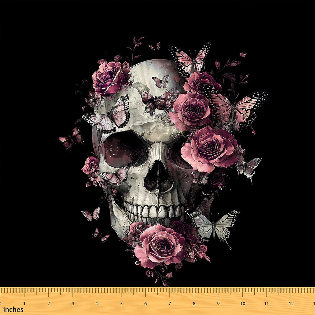 Castle Fairy Gothic Skull Fabric by the Yard 3 Yards for Teens,Chic Flower Sewing Fabric,Happy Halloween Fabric for Sewing,Super Cozy Room Decor