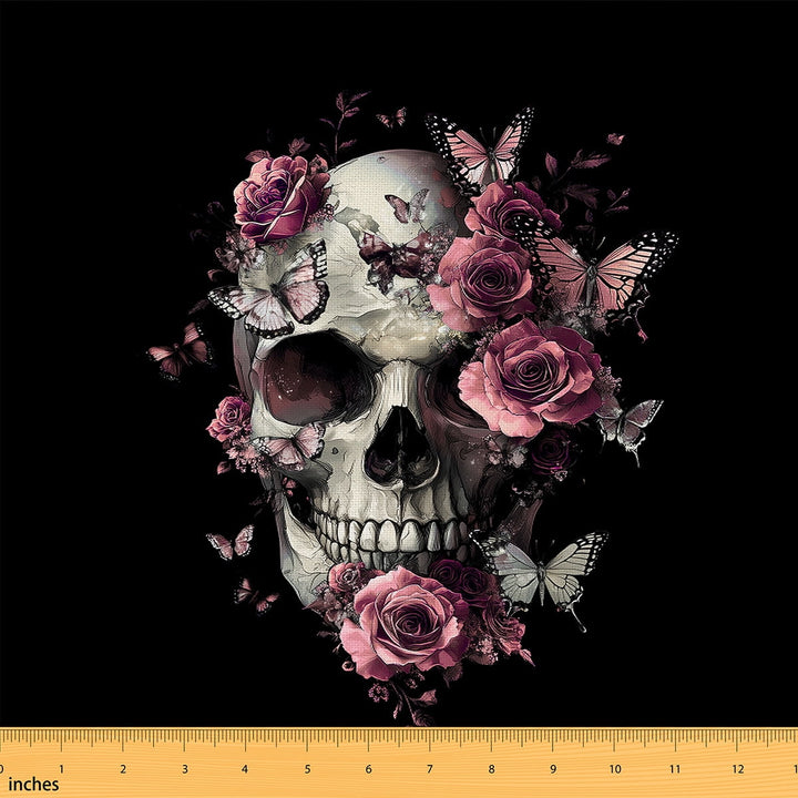 Castle Fairy Gothic Skull Fabric by the Yard 3 Yards for Teens,Chic Flower Sewing Fabric,Happy Halloween Fabric for Sewing,Super Cozy Room Decor