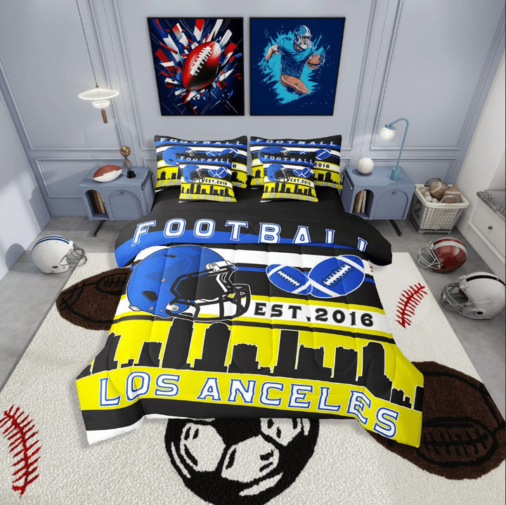 Erosebridal Sport Los Anceles Rugby Bedding Sets Twin Size,Ball Game Comforter Sets with Sheets,Football Room Decorative,Reversible,Breathable,7-Piece