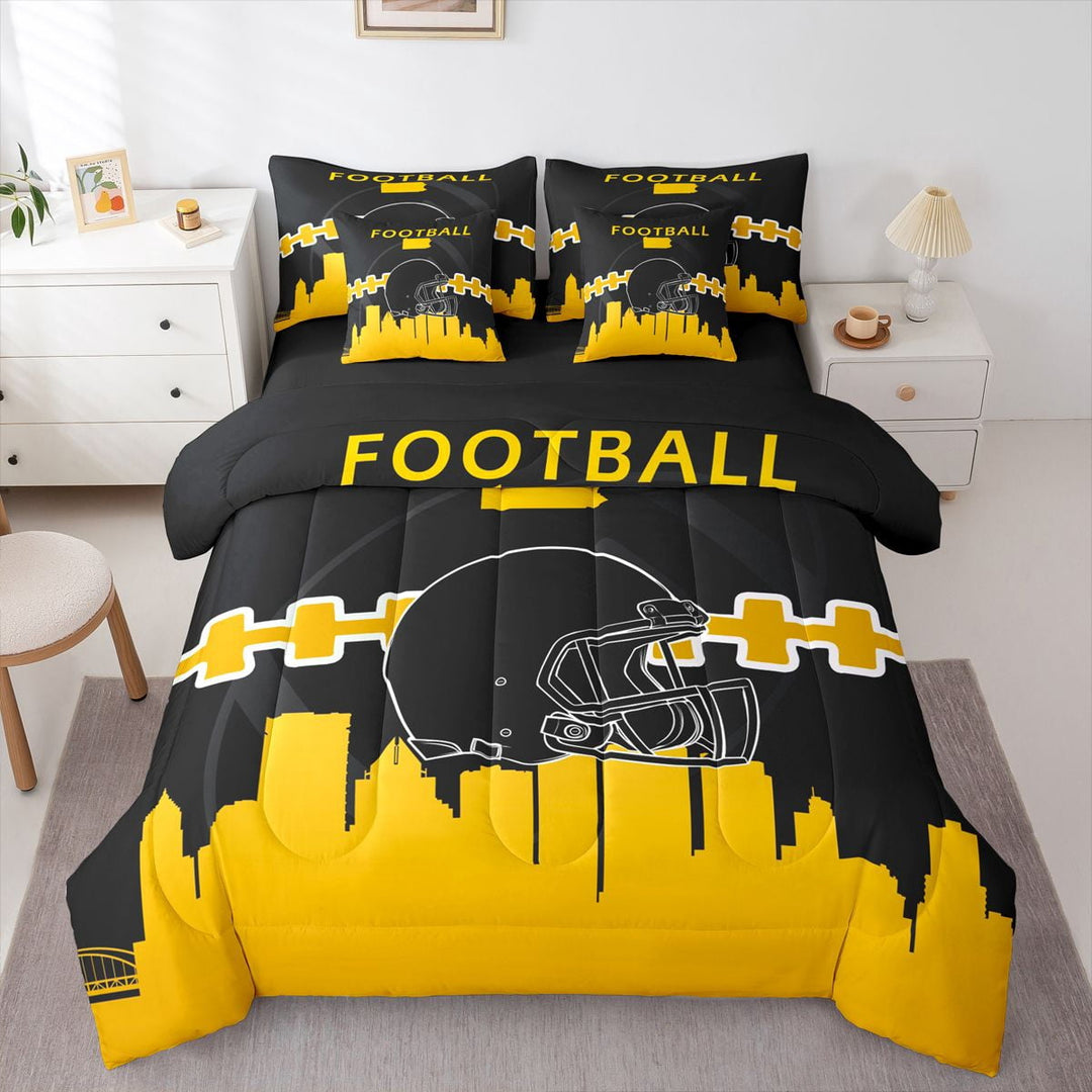 Erosebridal 7 Pcs Comforter Set Queen Size,American Football Bed in a Bag with Flat Sheet and Fitted Sheet and Adults,Bedding Set with Pillowcase and Sham(Pittsburgh)