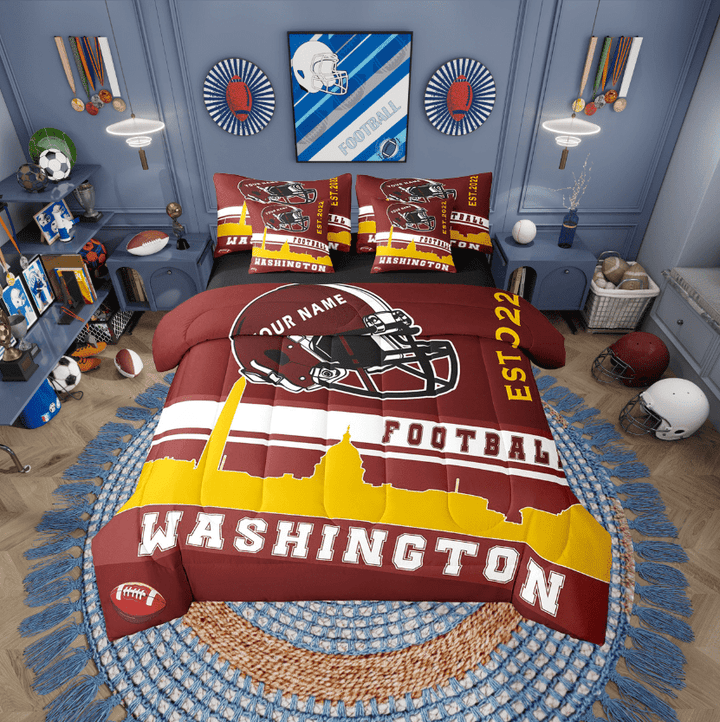 Erosebridal Washington Bed in a Bag Twin size, American Football Bed Set, Vintage Soccer Decor, Reversible 7pcs
