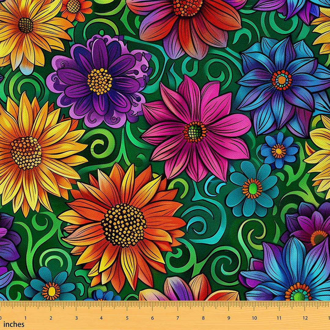 Castle Fairy Colorful Flower Fabric by the Yard 1 Yard,Bohemian Theme Home Decor Fabric by the Yard,Green White Room Decor Fabric by the Yard,Breathable Home Decor