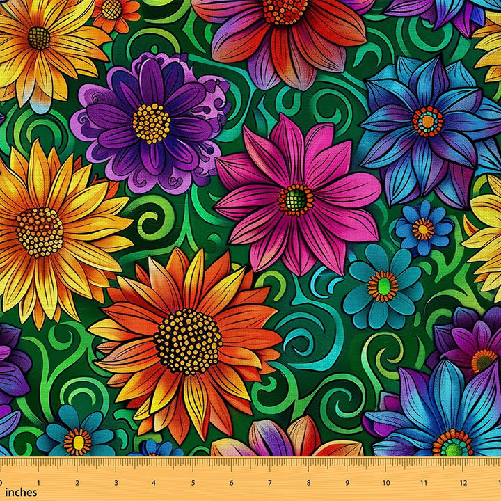 Castle Fairy Colorful Flower Fabric by the Yard 1 Yard,Bohemian Theme Home Decor Fabric by the Yard,Green White Room Decor Fabric by the Yard,Breathable Home Decor