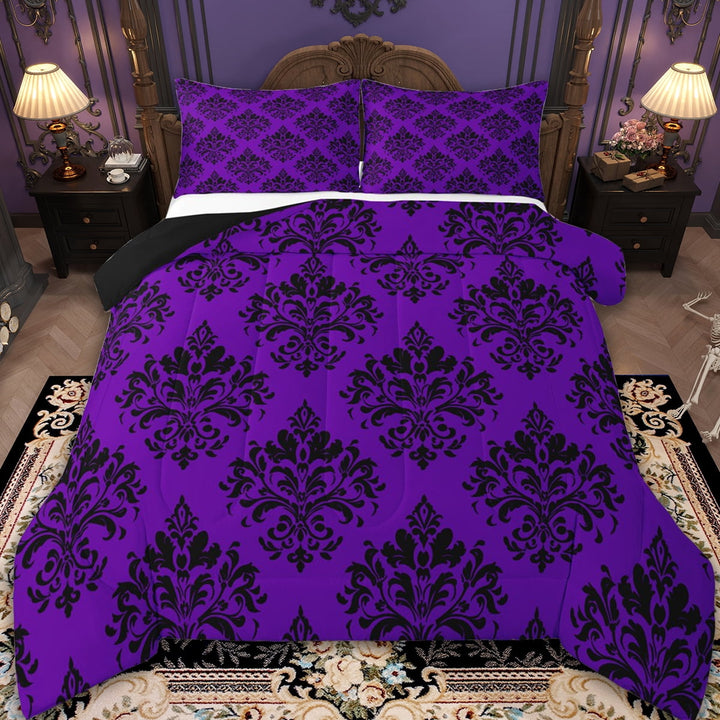 Erosebridal Vintage Dasmark Floral Comforter Sets Twin Size,Retro Gothic Theme Comforters &amp; Duvets,Purple Jacquard Design Bedding Twin Comforter Set,Microfiber Bedroom Decoration Reversible,2-Piece