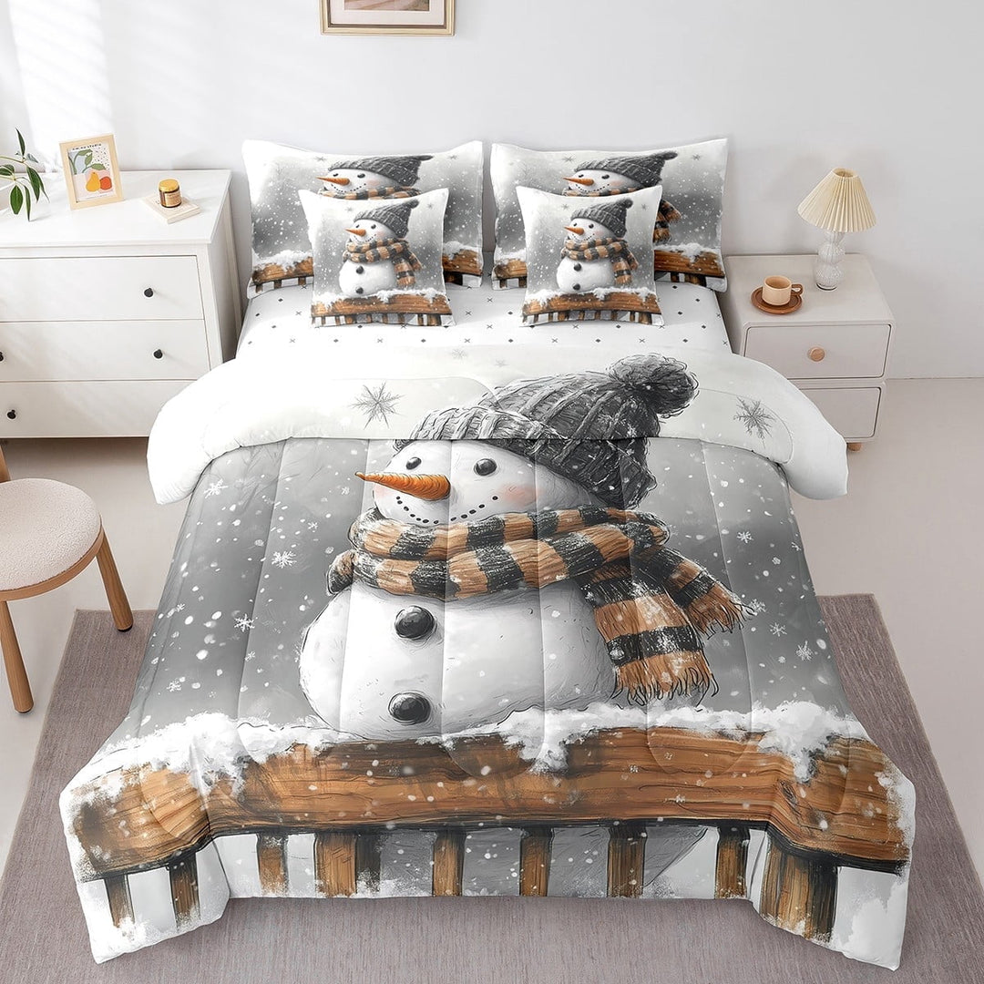 Cute Snowman Twin Comforter Set 7 Pieces,Merry Christmas Comforter for Twin Size Bed Reversible,Snowflake Bed in a Bag with Comforter,Sheets,Pillowcases &amp; Shams