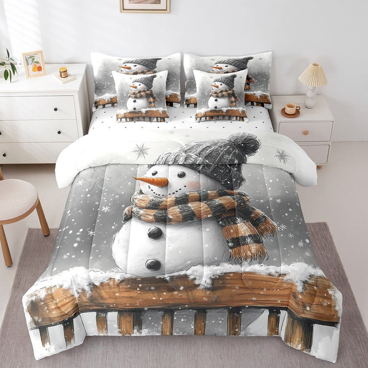 Cute Snowman Twin Comforter Set 7 Pieces,Merry Christmas Comforter for Twin Size Bed Reversible,Snowflake Bed in a Bag with Comforter,Sheets,Pillowcases &amp; Shams