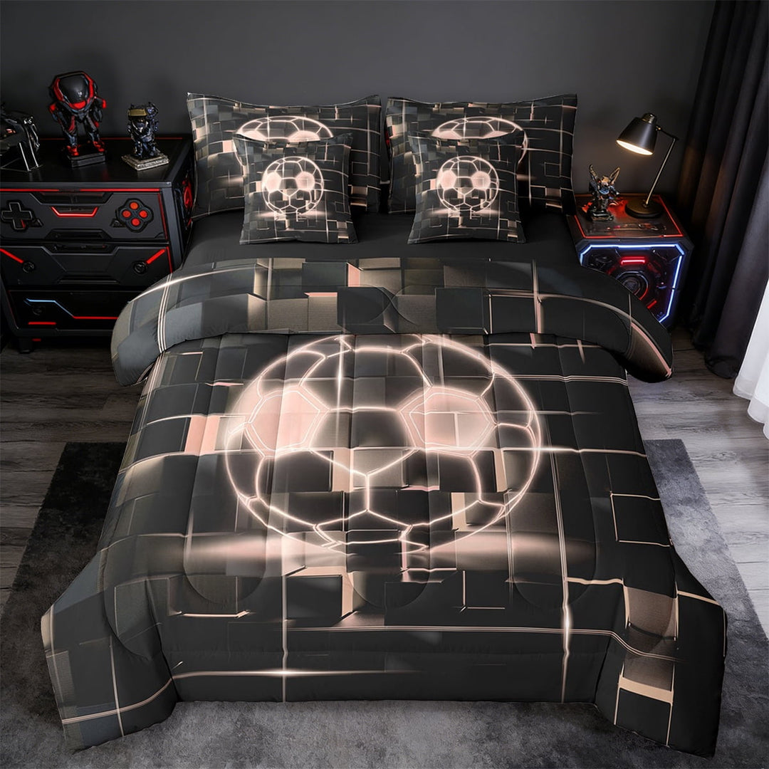 Erosebridal Red Football Bedding Twin Size,Modern Geometric Grid Comforter Sets with Sheets,Pink Glowing Neon Light Bedding Sets Twin Size For Teens,Breathable Room Decor Reversible,7pcs