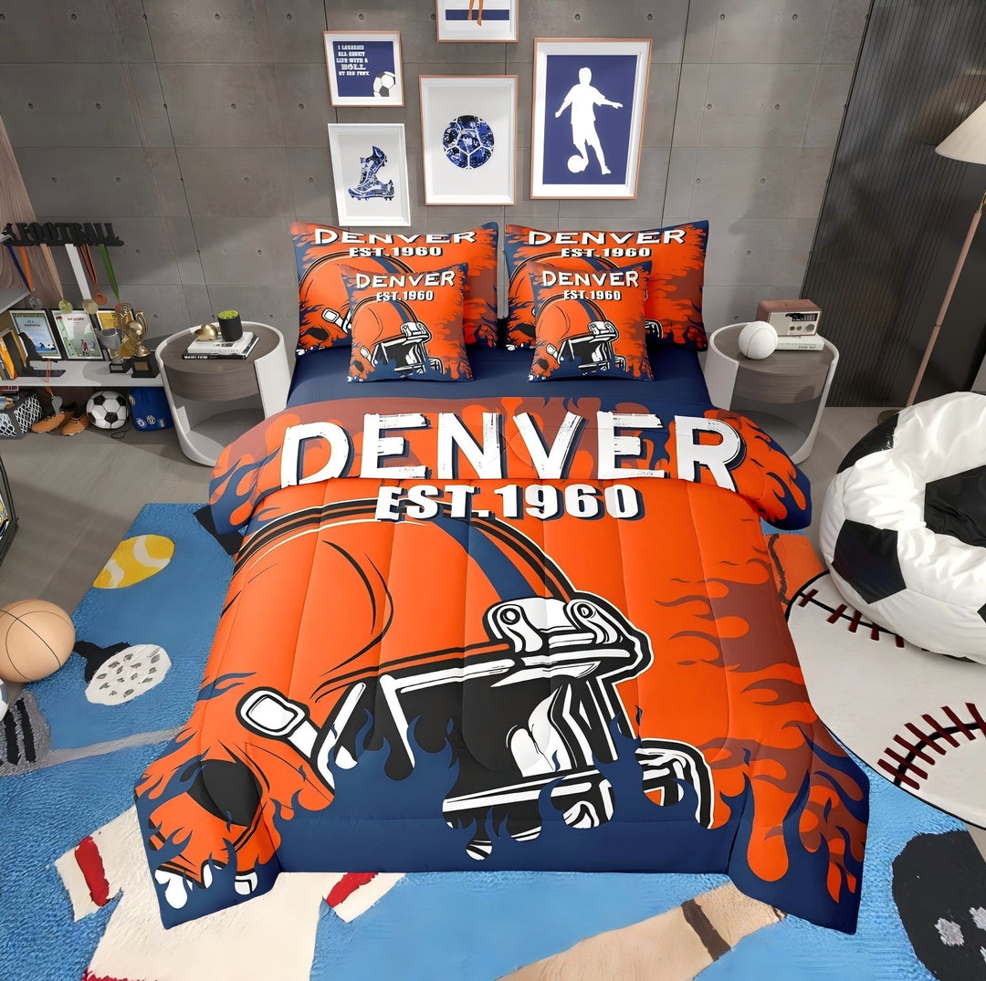Erosebridal American Football City Bedding Sets Twin Size, Soccer Bedding Accessories, Rugby Game Sports Decor, Reversible