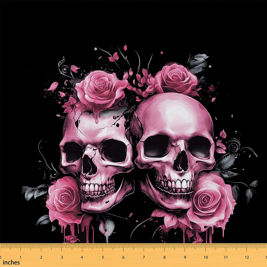 Castle Fairy Teenagers Purple Skull Fabric by the Yard 2 Yards,Floral Rose Room Decor Fabric by the Yard,Gothic Style Sewing Fabric,Microfiber Bedroom Decor