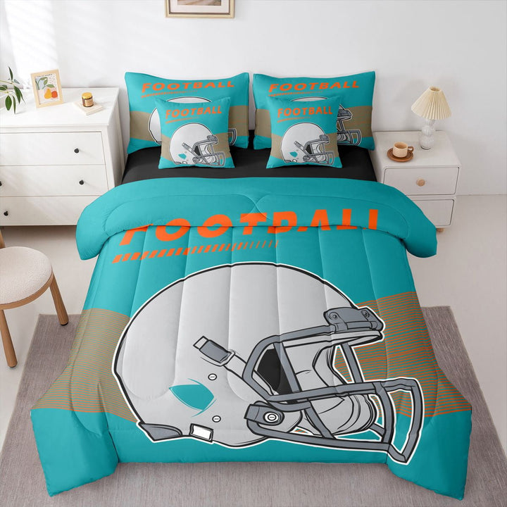 American Football Comforter Set with Sheets Sports Rugby Game Comforters Bed-in-a-Bag Queen 7-Piece, Miami(1 Comforter, 1 Flat Sheet 1 Fitted Sheet 2 Pillowcases 2 Throw Pillow Covers)
