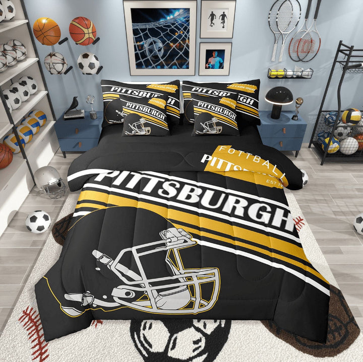 Erosebridal Sport Footabll Bedding Sets Twin Size,Ball Game Comforter Sets with Sheets,Teenager Bedroom Decor(Pittsburgh),Reversible,Breathable,7pcs