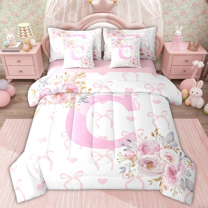 Erosebridal Girls Floral Initial Letter C Bedding Twin Size, Monogrammed Bed in a Bag Twin size, Anniversary Decor, Reversible