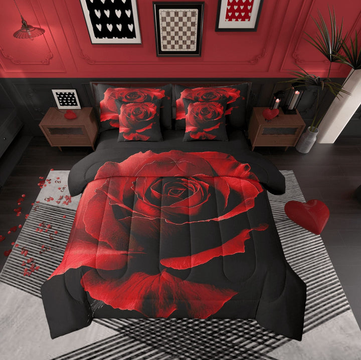 7 Pcs 3D Rose Floral Bed in a Bag Twin Comforter Set,Romantic Valentine&