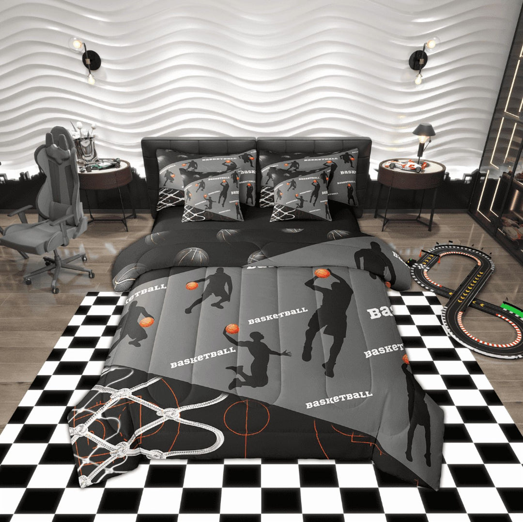Erosebridal 3D Basketball Bed in a Bag Twin size, Ball Game Bed Set, Sports Theme Decor, Reversible 7 Pieces