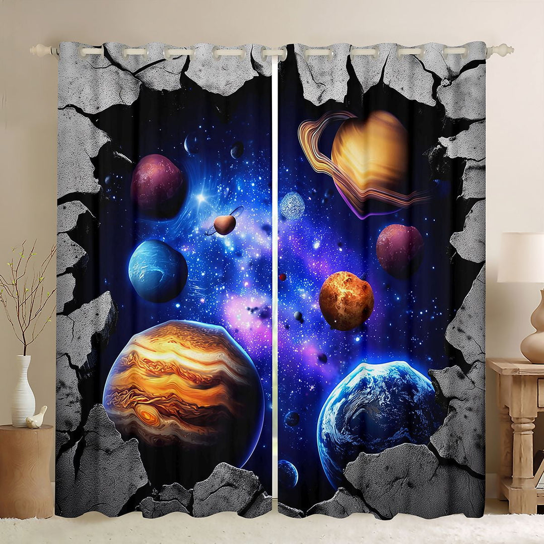 Galaxy Curtains Outer Space Themed 30%-50% Blackout Curtains, Solar System Window Curtains for Teens Universe Themed Bedroom Curtains Space Starry Sky Planet Curtains,2 Panels 38Wx45L