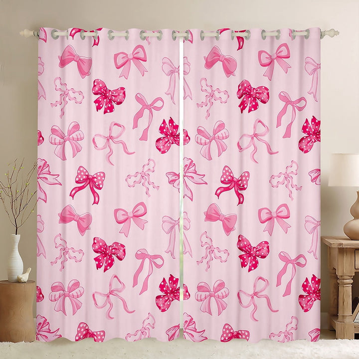 Erosebridal Cute Bowknot Curtains for Living Room,Ribbon Bowtie Blackout Curtains Set of 2(38x54),Pink Dot Print Curtains and Drapes(38x54) For Girls,Ultra Soft Bedroom Decoration
