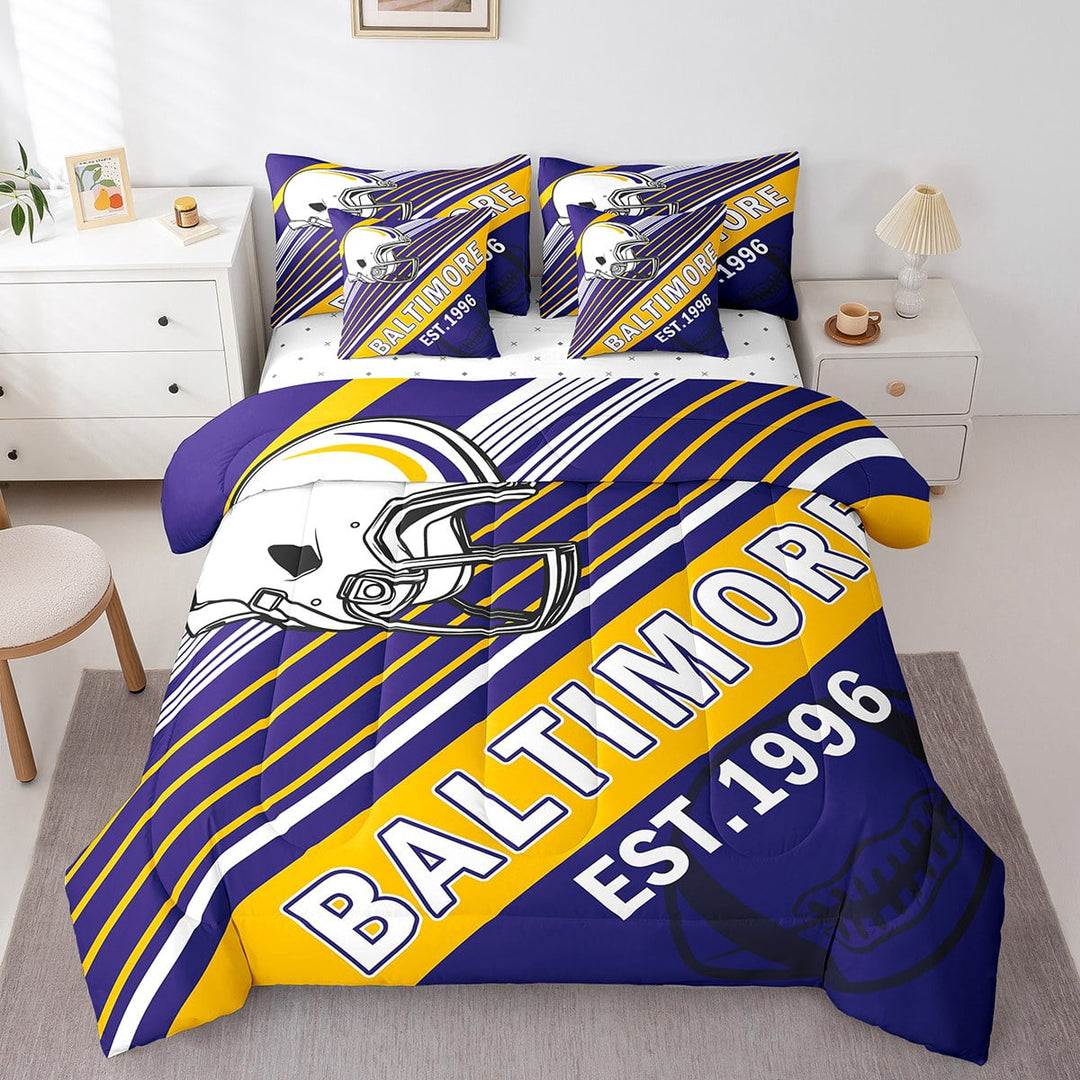 Erosebridal Sport Football Bedding Sets Twin Size,Stripes Comforter Sets with Sheets,Room Decorative (Baltimore),Reversible,Breathable,7-Piece
