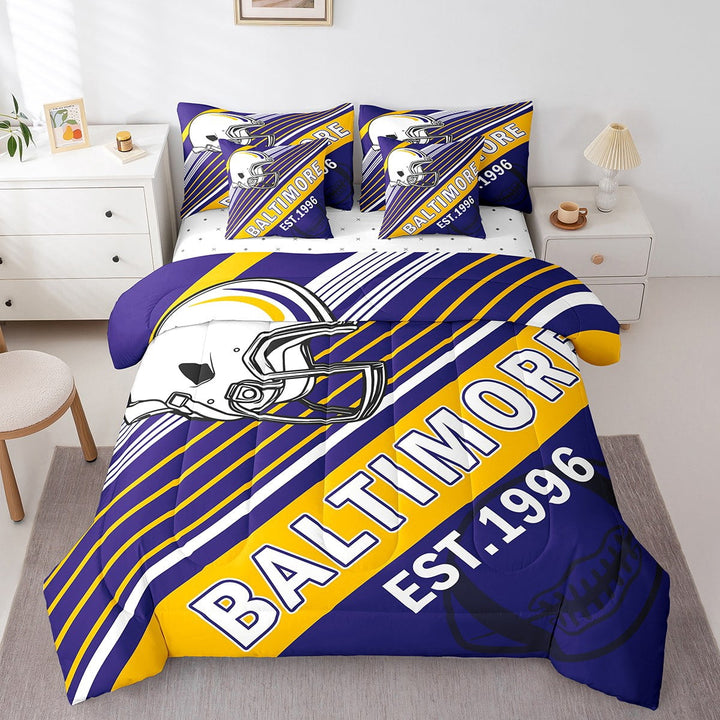 Erosebridal Sport Football Bedding Sets Twin Size,Stripes Comforter Sets with Sheets,Room Decorative (Baltimore),Reversible,Breathable,7-Piece