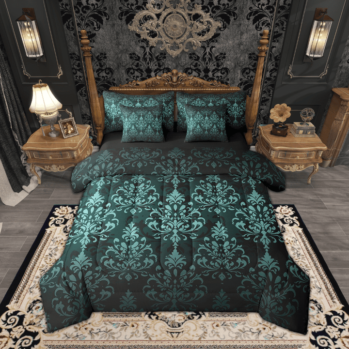Erosebridal Hippie Damask Bedding Full Size 7pcs, Bohemian Boho Flower Comforter Sets with Sheets, Exotic Style Decorative