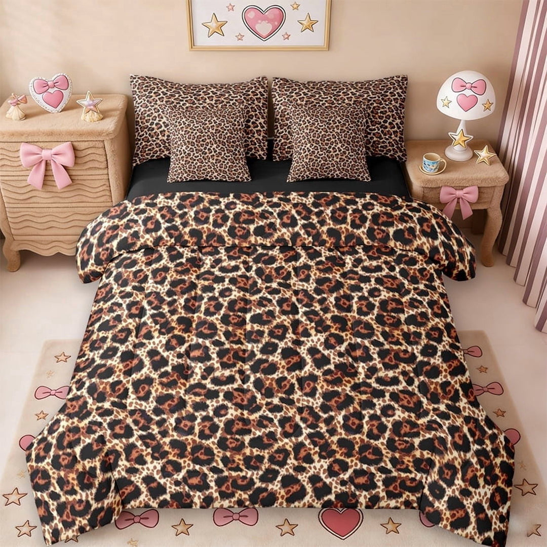Erosebridal Leopard Print 7 Pieces Bedding Comforter Set,Cheetah Print Full Bedding Set For Girls Women,Reversible Black