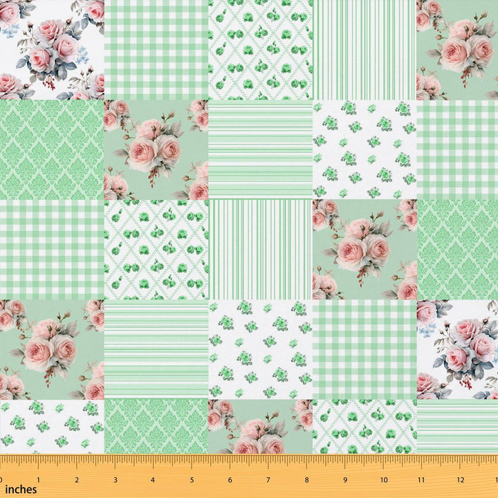 Manfei Patchwork Fabric by the Yard 1 Yard Green Home Decor Fabric by the Yard, Green White