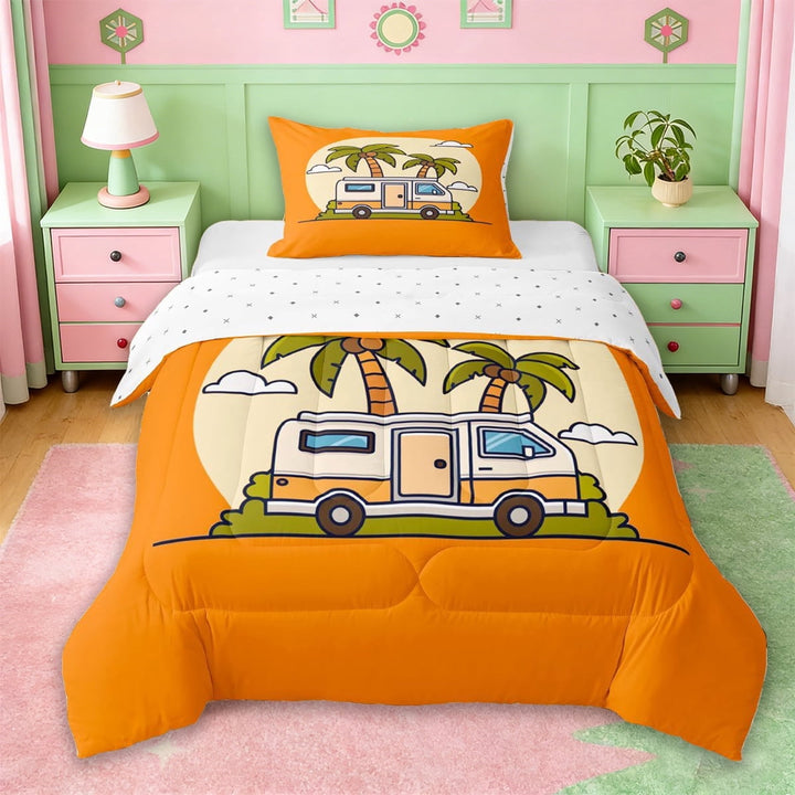 Erosebridal Camping RV Travel Twin Comforter Sets,Hawaii Summer Holiday Bedding Set For Kids,Reversible,2-Piece
