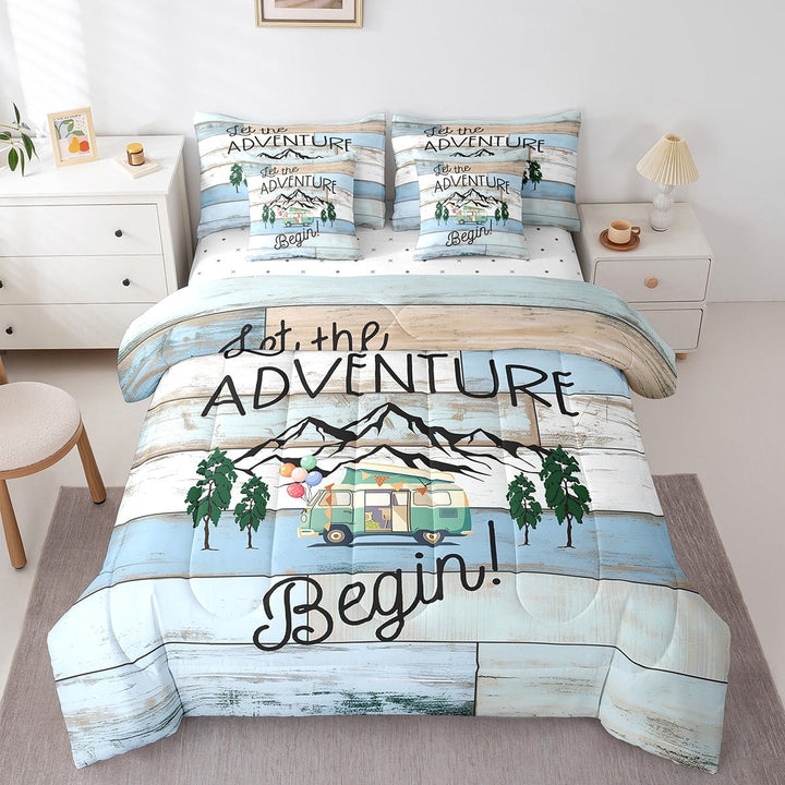 Erosebridal Vintage Camper Bed in a Bag Full size,Lodge Cabin Bed Set,Happy Camping Bedding Full Size,Ultra Soft Rustic Bedroom Decorative,Reversible,7-Piece