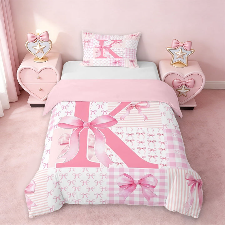 Erosebridal Pink Princess Bowknot Twin Bedding,First Letter K Duvet Cover Set For Girly,Pink Reversible,2 Pieces(No Comforter)