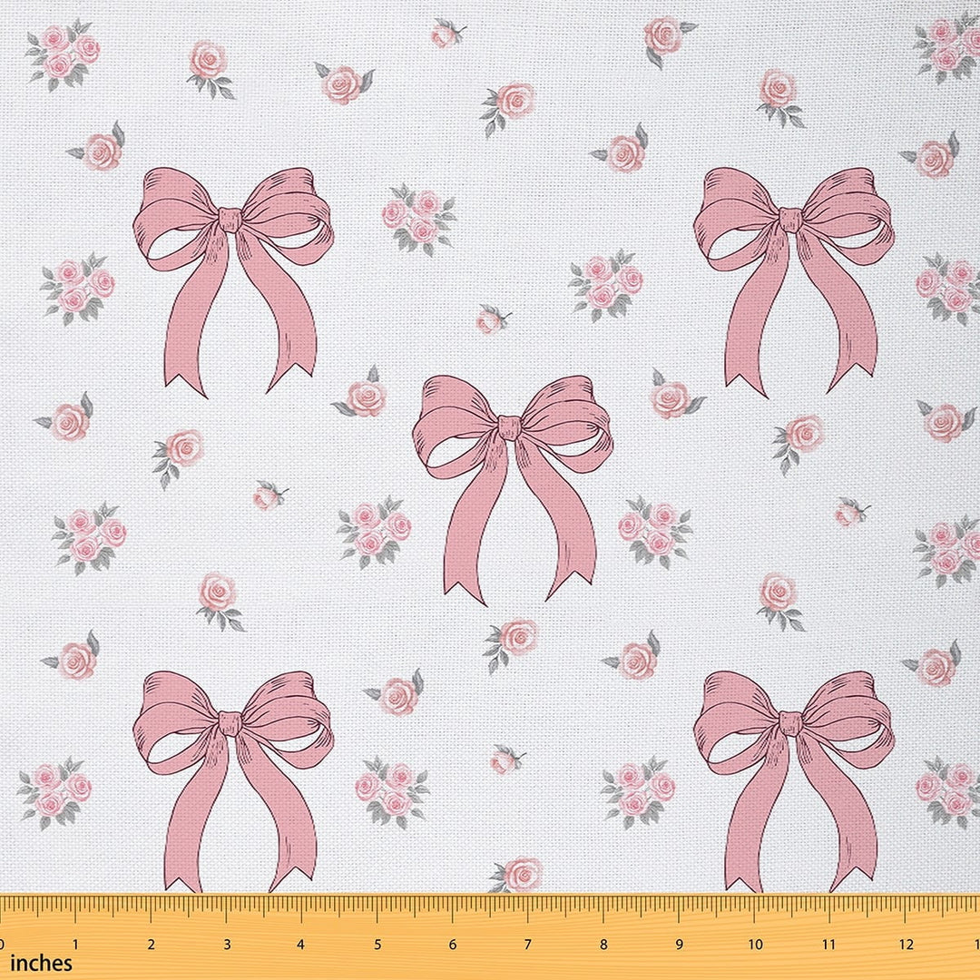 Manfei Cartoon Bowknot Sewing &amp; Crafting Fabric (1 Yard) for Kids Girls, Pink Flower Home Decor Fabric by the Yard, Bow-Tie Print Fabric by the Yard