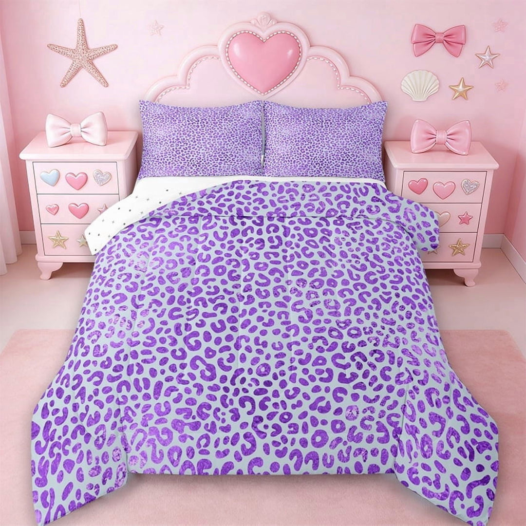 Erosebridal Purple Cheetah Print Full Size Comforter Sets,Leopard Animal Texture Pattern Bedding Sets For Girls Kids,Reversible,3 Pieces