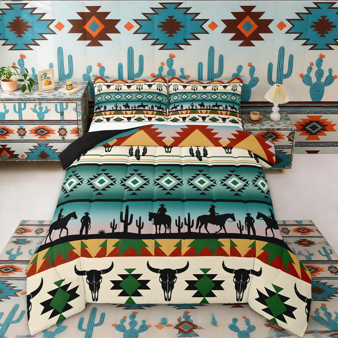 Erosebridal Bohemian Aztec Dreamcatcher Full Size Comforter Sets, Western Cowboy Bedding Sets, Black Reversible 3-Piece, 1 Comforter and 2 Pillowcases