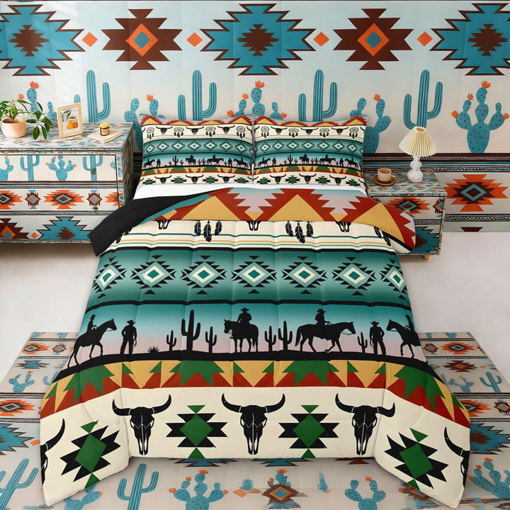 Erosebridal Bohemian Aztec Dreamcatcher Full Size Comforter Sets, Western Cowboy Bedding Sets, Black Reversible 3-Piece, 1 Comforter and 2 Pillowcases