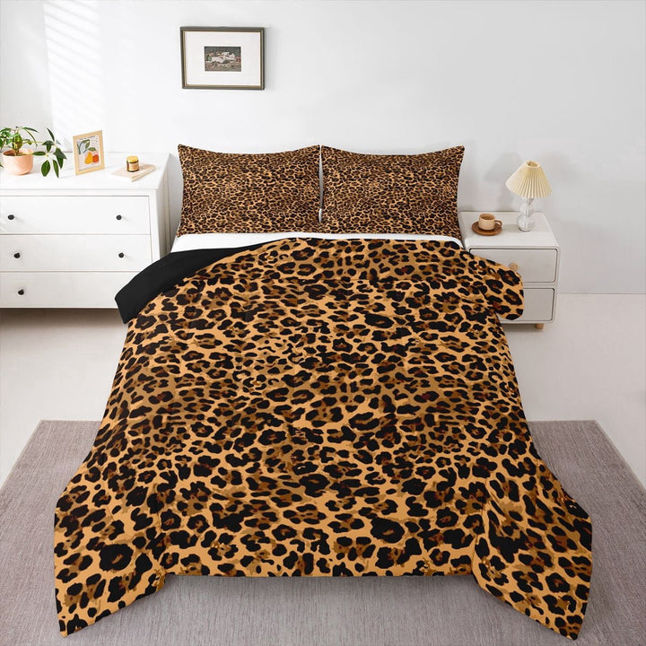 Erosebridal Fashion Cheetah Print Full Size Comforter Sets, Kids Boys Girls Women Bedding Sets, Black Reverisble, 3pcs
